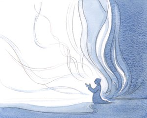 En sjæl, der er hengiven til Kristus, ser ud til at være ild, da Kristi eget lys strømmer igennem og forvandler denne sjæl, 2000 (w/c på papir) af Elizabeth Wang