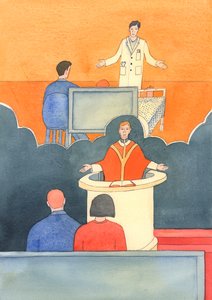 En kirurg, der giver en alvorlig diagnose, har nogle gange lidt håb om en kur, 2003 (w/c på papir) af Elizabeth Wang