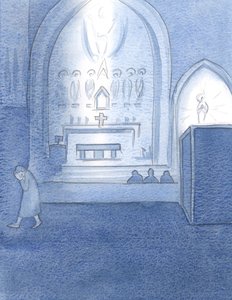 Efter at have gået op og ned, accepterede jeg nåden til at lave Confession, 2000 (w/c på papir) af Elizabeth Wang