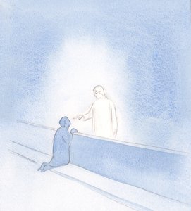 Al min angst blev stoppet ved berøring af hans hånd. Han viste mig min værdighed som sin ven og opfordrede mig til at stole på., 2000 (w/c på papir) af Elizabeth Wang