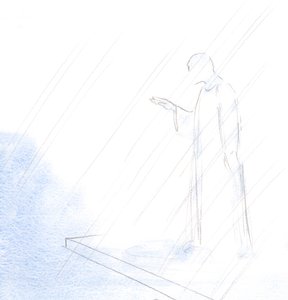 Ligesom præsten gjorde det hellige korsets tegn og gav os sin velsignelse, sådan gjorde også Kristus vor Ypperstepræst., 2001 (w/c på papir) af Elizabeth Wang