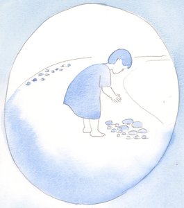 Når vi ofrer vores synder til Gud, i omvendelse, accepterer han dem som en gave, som når en mor tager imod en småsten fra et barn som en juvel, 2002 (w/c på papir) af Elizabeth Wang