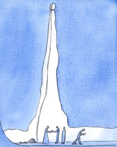 Ved Hans inkarnation er det, som om Kristus steg ned til mennesker, der var fanget og fortabt i en dyb mineskakt, 2003 (w/c på papir) af Elizabeth Wang