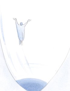 Ved et ord af bekendelse og anger svæver sjælen ind i Guds hjerte, befriet fra sine lænker af synd eller tåbelighed., 2001 (w/c på papir) af Elizabeth Wang