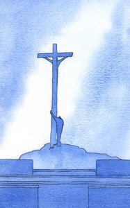 Ved hver messe står vi ved siden af Kristus korsfæstet for vores frelse, 2002 (w/c på papir) af Elizabeth Wang