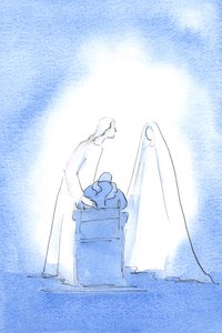 Ved påskemessen sagde jeg, at jeg ville ønske, jeg havde kendt hende bedre. Så var Vor Frue ved siden af mig og hilste på mig og glædede mig over min glæde, 2003 (w/c på papir) af Elizabeth Wang