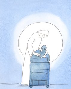 Ved påskevagten lænede Kristus sig over min stol og viste, hvor henrykt, 2003 (w/c på papir) af Elizabeth Wang