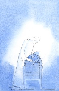 Ved påskevagten lænede Kristus sig over min stol og viste, hvor henrykt, 2003 (w/c på papir) af Elizabeth Wang