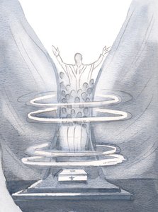 Ved messen binder Helligånden os sammen med Kristus som majs bundet i en enkelt skurv, 2000 (w/c på papir) af Elizabeth Wang