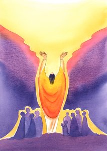 Fordi Jesus Kristus er Gud såvel som menneske og til stede iblandt os ved messen, 2003 (w/c på papir) af Elizabeth Wang