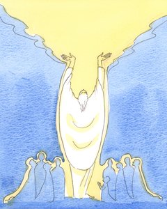 Fordi Jesus Kristus er Gud såvel som menneske og til stede iblandt os ved messen, 2003 (w/c på papir) af Elizabeth Wang