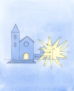 Biskopper og præster bør vågne op hver dag brændende af lyst til at sprede den katolske tro, aktivt tænke på nye måder at forklare og sprede den på., 2004 (w/c på papir) af Elizabeth Wang