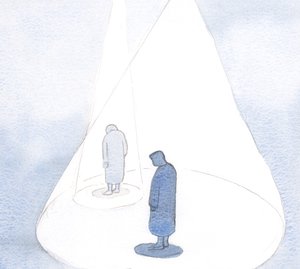 Ved vores mindste handling af omvendelse og ydmyghed får Gud vores forståelse til at blive udvidet, som en voksende cirkel af lys., 2001 (w/c på papir) af Elizabeth Wang