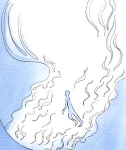 Guds børn er på spil i hans nærvær, ser det ud til, blandt flammens ranker, hvormed Faderen rækker ud fra Guddommens store, lyse ild, 2003 (w/c på papir) af Elizabeth Wang