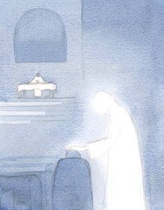 Kristus beundrer selv vores svage kærlighed til ham. Han får det til at blusse yderligere op i vores hjerter og vælte ud til andre., 2001 (w/c på papir) af Elizabeth Wang