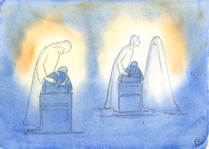 Kristus og hans mor er glade, når vi henvender os til dem med et barns enkelthed og tillid, 2003 (w/c på papir) af Elizabeth Wang