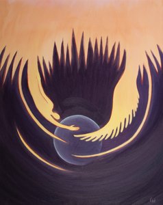 Kristus og Helligånden er som to arme fra Faderen, der omfavner Jorden, 2001 (olie om bord) af Elizabeth Wang