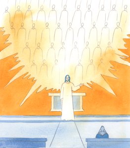 Kristus bad mig om at glemme mine små fejl og glæde mig over de helliges vidunderlige selskab, 2005 (akvarel på papir) af Elizabeth Wang