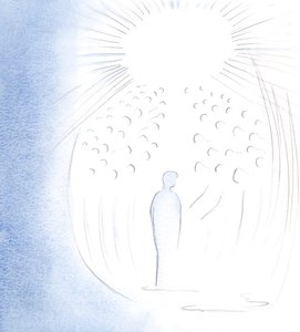Kristus kom til min sjæl i herlighed, med de kære hellige, der lever i hans nærvær, 2000 (w/c på papir) af Elizabeth Wang