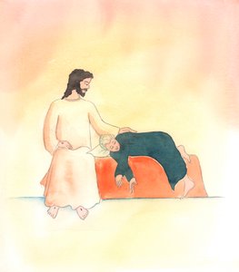 Kristus er tæt på sine venner, under alle omstændigheder, 2000 (w/c på papir) af Elizabeth Wang