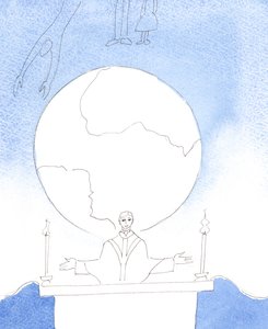 Kristus er bekymret for alle og alt på vores planet, da han går i forbøn for os og ofrer sit hellige offer, 2004 (w/c på papir) af Elizabeth Wang