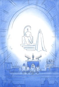 Kristus troner over os, i herlighed, ved vores Novena og Benediction, som er som en himmelsk fest. Vores mor Mary står glad i nærheden, 2002 (w/c på papir) af Elizabeth Wang