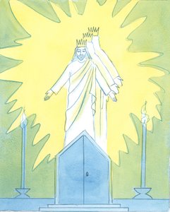 Kristus er glad for vores hengivenhed til ham ved tabernaklet, 2003 (w/c på papir) af Elizabeth Wang