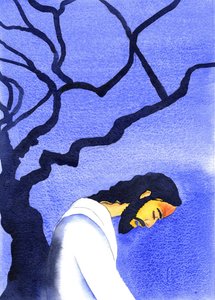 Kristus bad i pine til sin Fader i Getsemane, svedende blod og tænkte på rædslerne forude, 2001 (w/c på papir) af Elizabeth Wang