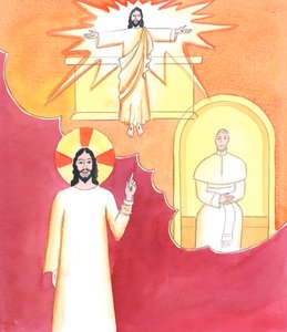 Kristus ser, hvor svært det kan være, at finde en god katekese for en spørger, på et tidspunkt, hvor mange afvigere i kirken tilbyder deres egne versioner af den katolske tro, 2001 (w/c på papir) af Elizabeth Wang