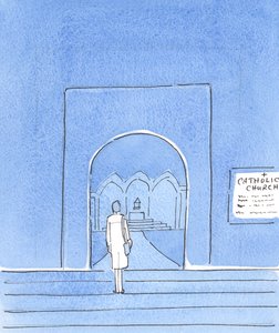 Kristus ønsker, at vi alle skal vide, hvor dybt rørt han er, når han ser på dem, der bærer de kors, der følger med discipelskab, 2004 (w/c på papir) af Elizabeth Wang