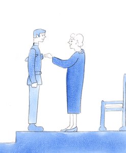 Kristne, der tjener Kristus så godt, at de kommer direkte i himlen, når de dør, er som de modige soldater, der har været så heltemodige, at deres mod anerkendes af dronningen, 2004 (akvarel på papir). af Elizabeth Wang