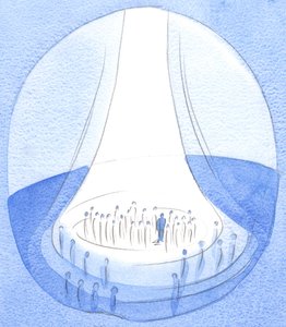 Kristi offer - ofret fra jorden - er som et fyrtårn af lys før himlen, 2002 (w/c på papir) af Elizabeth Wang