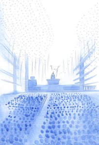 Under det hellige messeoffer bønfalder Kristus Faderen, midt i hans folk på jorden og i himlen, 2002 (w/c på papir) af Elizabeth Wang