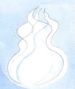 Hver guddommelig person, hver flamme, besidder den samme guddommelige natur. Sammen er de én Gud, én ild, 2002 (w/c på papir) af Elizabeth Wang