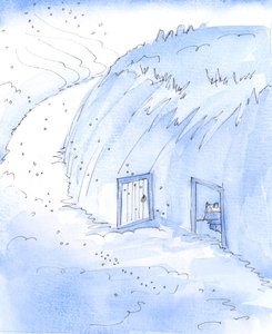 Selv i de koldeste og mest dystre omgivelser har ingen på jorden, ikke engang den fattigste bonde i den mest usle rønne (forklarede Kristus), ret til at afslutte sit eget liv eller bede nogen om at gøre det for ham, 2005 (akvarel på papir). af Elizabeth Wang