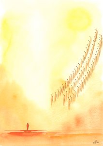 Hver gang vi beder den "Hellige, Hellige, Hellige Herre", slutter vi os til vores stemmer med de hellige og engle, der tilbyder den samme lovprisning i himlen, 2003 (w/c på papir) af Elizabeth Wang
