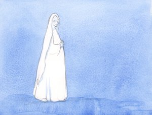 I mange måneder bar Vor Frue Kristus i sit liv; Hun havde tid til at reflektere over hendes rolle i Guds plan, 2002 (w/c på papir) af Elizabeth Wang