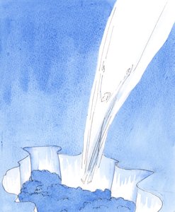 For den syndfri Kristus var det at komme til en syndig verden som at springe ned i en kloak, 2005 (akvarel på papir) af Elizabeth Wang