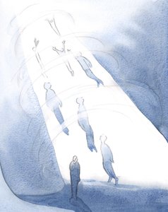 Gud trækker ind i sin salighed efter døden dem, der kan bære glansen af herlighed, mens de, der stadig er fortæret af skam, venter nedenfor., 2001 (w/c på papir) af Elizabeth Wang