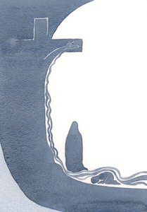 Han viste mig korset, oprejst, sin mor under det, og sit blod i en stor udgydning, der strømmede over mig., 2000 (w/c på papir) af Elizabeth Wang