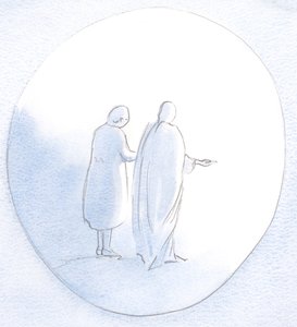 Han var ved siden af mig og rakte sin hånd ud for at hjælpe og trøste andre, hvor end jeg rakte hånden ud til dem., 2001 (w/c på papir) af Elizabeth Wang
