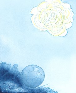 Himlen var repræsenteret som en enorm blomst, hvis hjerte var en smuk, parfumeret, blændende helligdom, 2003 (w/c på papir) af Elizabeth Wang