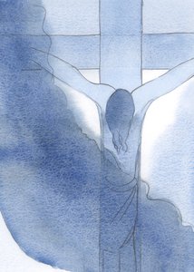 Jeg så Jesus, korsfæstet og blodig, hoved bøjet i pine. Det er her, kærligheden bragte ham, 2000 (w/c på papir) af Elizabeth Wang
