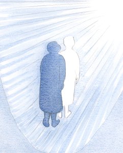 Jeg så, at jeg ikke er en tigger, men hans datter; og at denne trætte krop kun skjuler herligheden indeni, 2000 (w/c på papir) af Elizabeth Wang