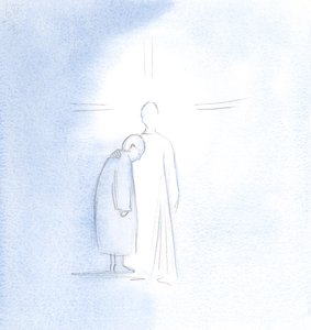 Jeg så sjælen af denne kvinde, der var død, stå ved siden af Kristus, glad og i fred, efter at renselsen af skærsilden var afsluttet, 2000 (w/c på papir) af Elizabeth Wang