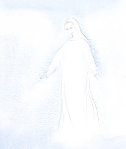 Jeg fik et glimt af vor hellige moder Marias værdighed og af den herlighed, som hun nu modtager i himlen., 2001 (w/c på papir) af Elizabeth Wang