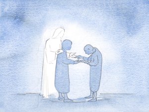 Jeg blev vist, at hvert mit ømme ord eller min gestus er en hellig og glad måde, hvorpå Kristus hilser andre gennem mig, 2000 (w/c på papir) af Elizabeth Wang