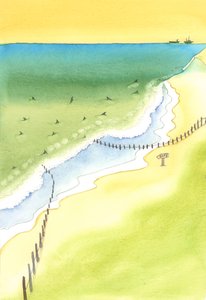 Hvis vi vejleder en person mod fare, er vi ansvarlige for deres skader, uanset om det er på en strand eller ved at udgive dårlige bøger eller på et hvilket som helst område af livet, 2003 (w/c på papir) af Elizabeth Wang