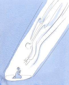 Hvis vi beder med tro, med et barns ærlighed og tillid, rækker Gud altid ned til os, selvom vi ikke føler hans nærvær. , 2004 (w/c på papir) af Elizabeth Wang