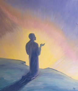 I sit liv på jorden bad Jesus til sin Fader med ros og tak, 2001 (olie om bord) af Elizabeth Wang